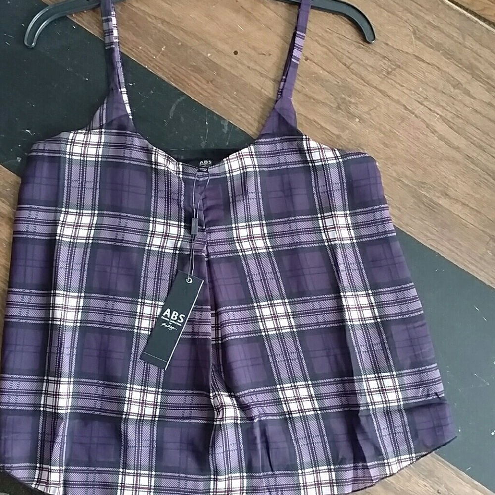 NWT ABS Purple Plaid Tank Spaghetti Strap Summer Top Sz S XS